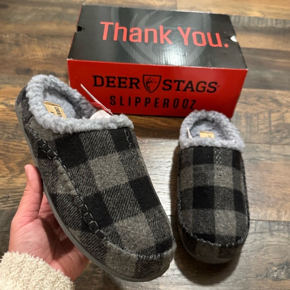 NEW Deer Stags Nordic Plaid Slippers Faux Shearling Check Men's 7 Women's 9 - Picture 7 of 7